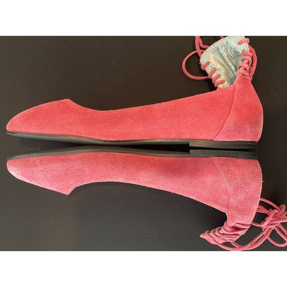 ~ Garnet Hill Suede Leather Prima Ankle Wrap Ballet Flats 9.5 Pink Tie 9 1/2 wmn - Picture 12 of 13